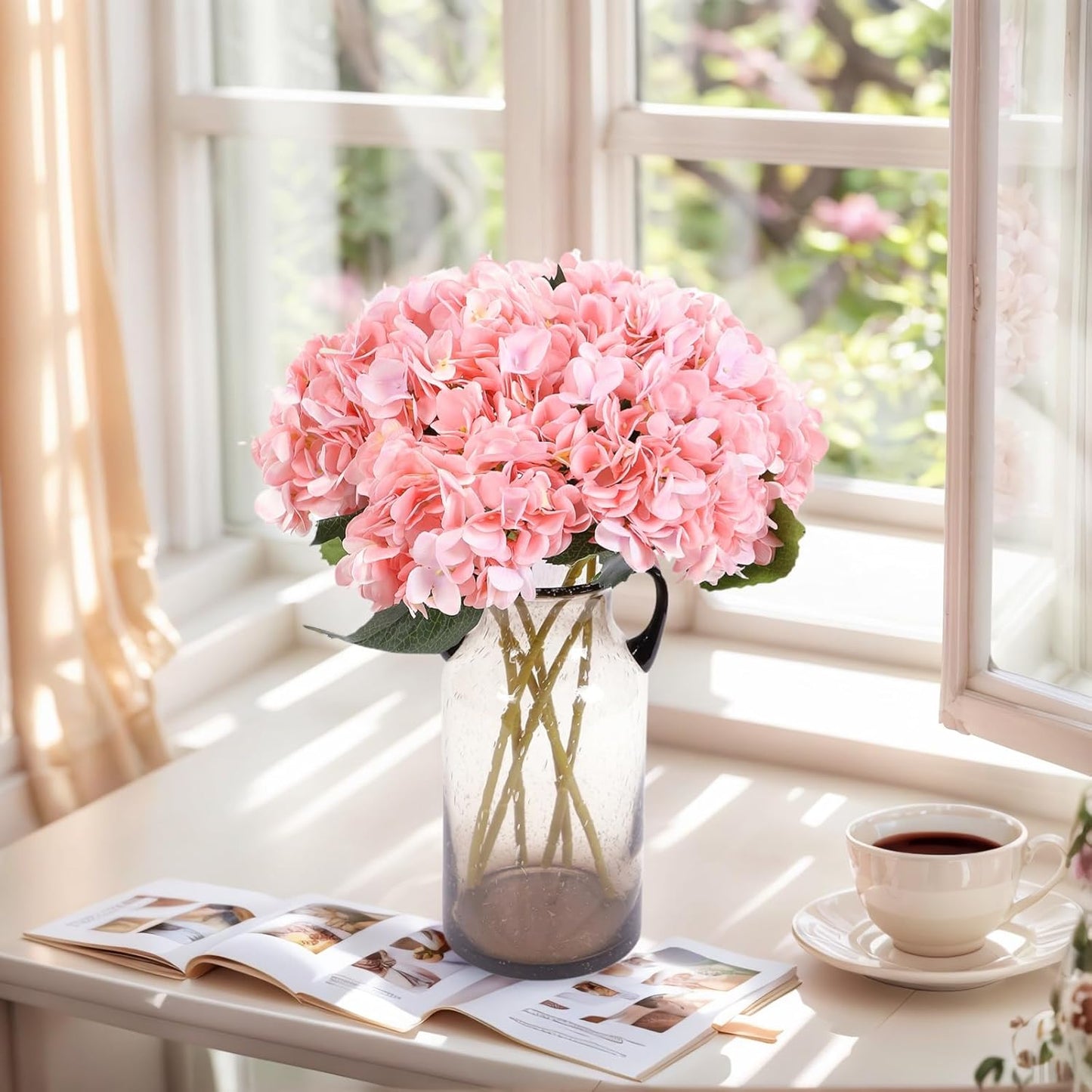 Kimura's Cabin 6pcs White Hydrangea Artificial Flowers Silk Fake Hydrangeas Faux Hydrangea Flowers with Stems for Wedding Bouquets Arrangement Home Table Centerpieces Baby Shower Party Decoration