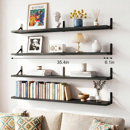 YGEOMER Floating Shelves for Wall, Different Sizes Dark Carbonized Brown Wall Shelves for Living Room, Bathroom, Bedroom, Kitchen, Home Decor (Set of 4)