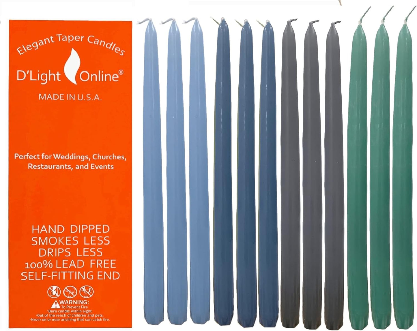 D'light Online White Taper Candles, 10 Inch Premium Quality Candles Hand-Dipped Tapered Candles, Dripless, Smokeless and Unwrapped Bulk Pack for Events - Set of 12 (10 Inch, White)