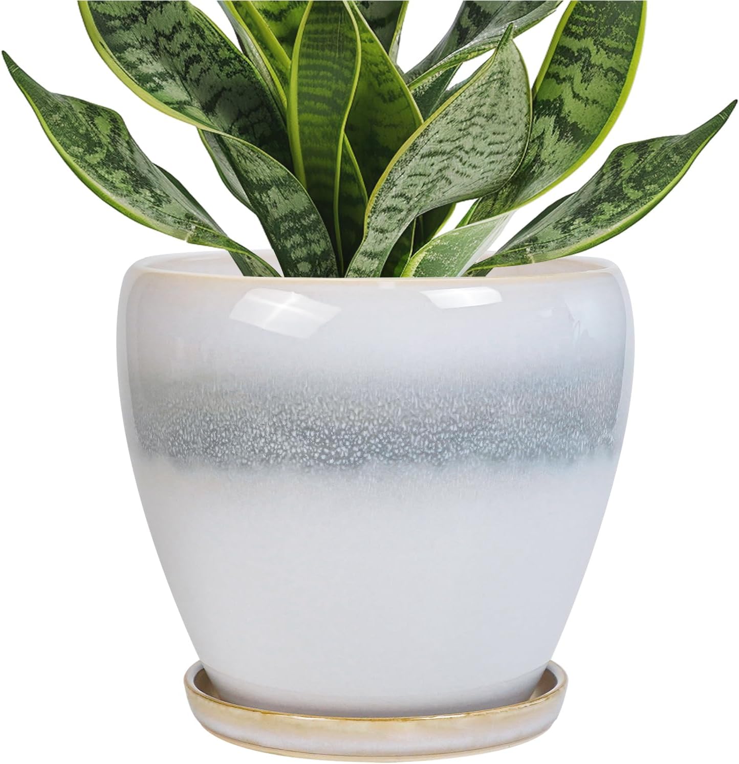 10 Inch Ceramic Planter Pot Round Plant Pot for Indoor Plants Outdoor Large Flower Pot with Drainage Hole and Saucer Blue
