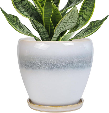 10 Inch Ceramic Planter Pot Round Plant Pot for Indoor Plants Outdoor Large Flower Pot with Drainage Hole and Saucer Blue