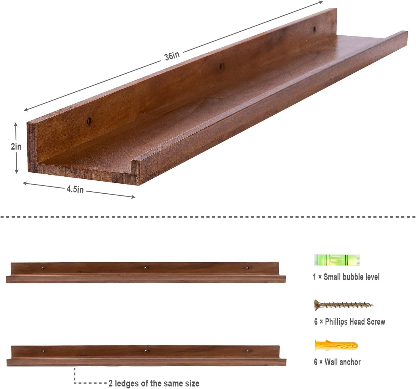 AZSKY Floating Shelves Wall Mounted Set of 2 Natural Wood Picture Shelves Wall Shelves for Bedroom Bathroom Living Room Kitchen Laundry Room Storage & Decoration 24 Inch