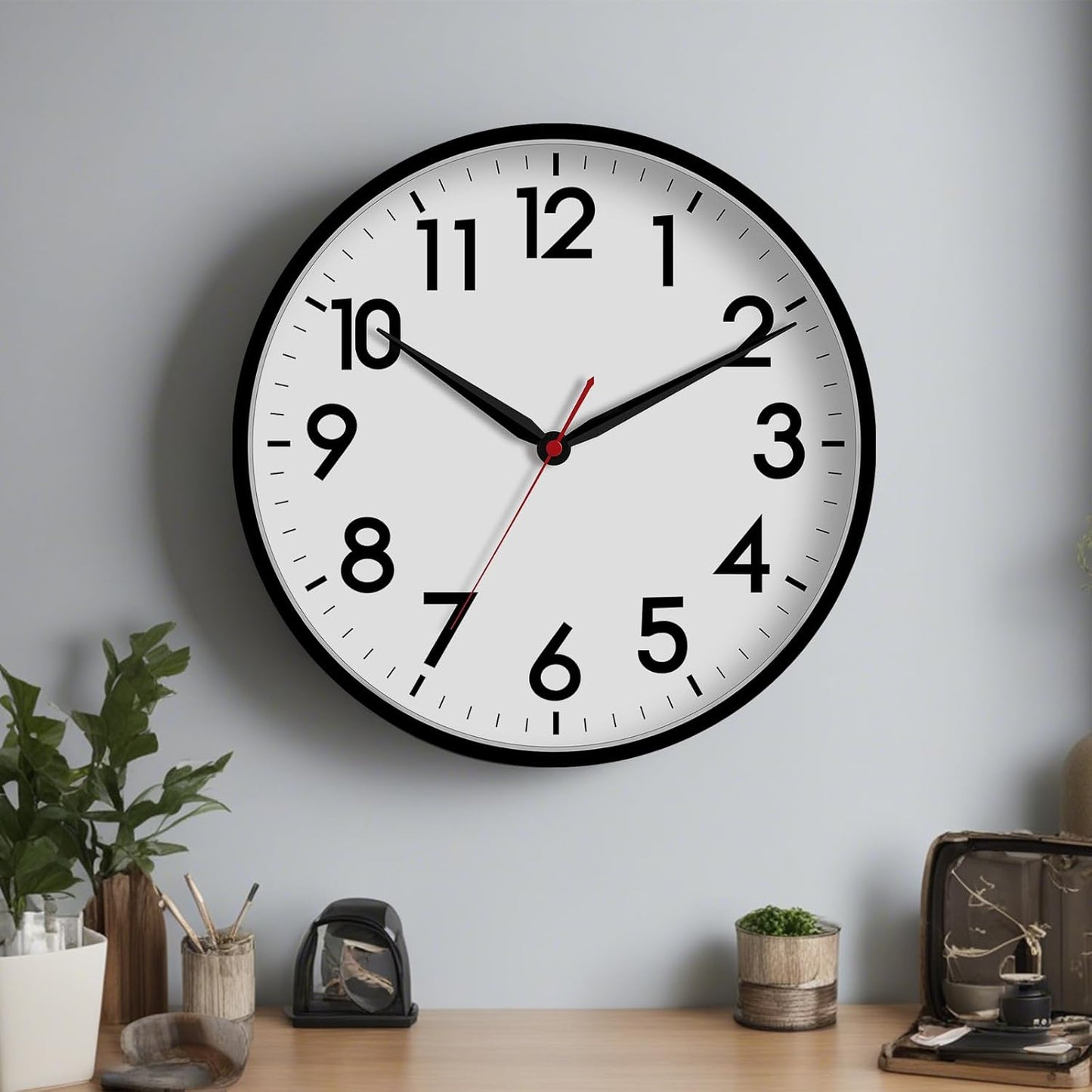 AKCISOT Wall Clock, Modern Small Wall Clocks Battery Operated 8 Inch, Silent Non-Ticking Analog Classic for Office, Home, Bathroom, Kitchen, Bedroom, School(Black)