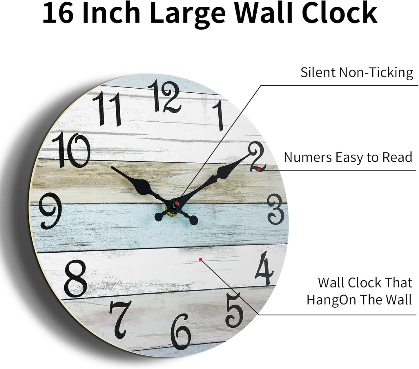 CHYLIN Wall Clock, Silent Non Ticking Battery Operated, Rustic Coastal Country Clock Decorative for Bathroom Kitchen Bedroom 8