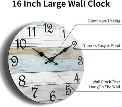 CHYLIN Wall Clock, Silent Non Ticking Battery Operated, Rustic Coastal Country Clock Decorative for Bathroom Kitchen Bedroom 8