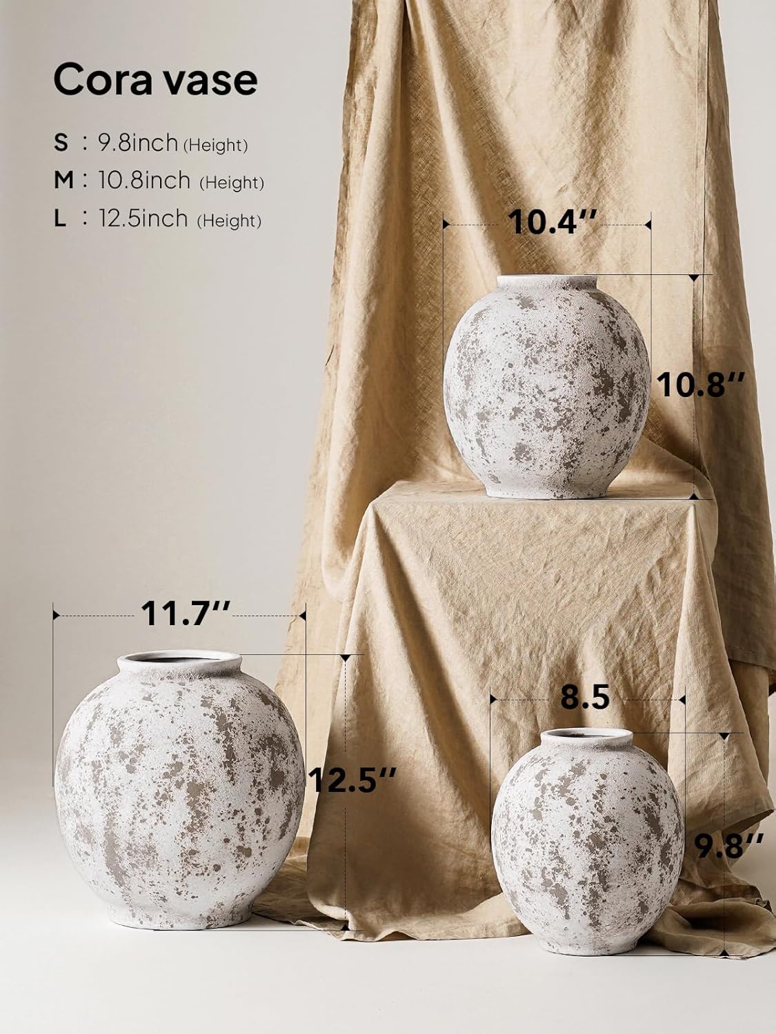 Large White Ceramic Vase - 9.8 Inch Rustic Farmhouse Flower Vase for Home Decor, Minimalist Tall Vases for Living Room, Table, Bathroom, Holiday & Weddings (Sandstone White)