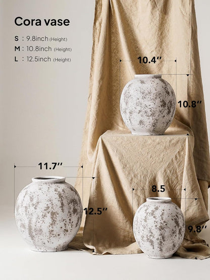 Large White Ceramic Vase - 9.8 Inch Rustic Farmhouse Flower Vase for Home Decor, Minimalist Tall Vases for Living Room, Table, Bathroom, Holiday & Weddings (Sandstone White)