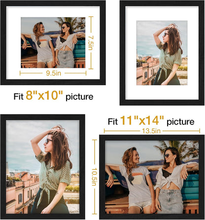 Vittanly 11x14 Picture Frame, Display Pictures 8x10 with Mat or 11x14 without Mat, Photo Frame for Wall Mounting, Black, 1 Pack - Colors A