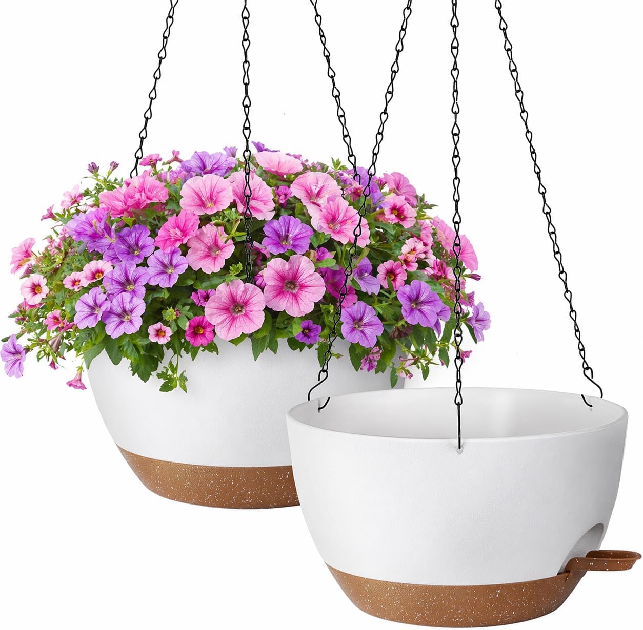 TYMENSH Hanging Plant Pots 12 inch Set of 2, Self Watering Hanging Planters with Drainage Holes, Indoor Outdoor Plastic Flower Pots with Hanging Chains for Balcony, Porch, Garden, Home Décor, Green