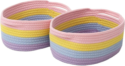 JMvicyroam Woven Basket,Small Rope Storage Bin with Handles & Ribbon Bag, Organizer for Shelves Closets,Gift Basket Empty for Birthday,Books,Dog Toys,White