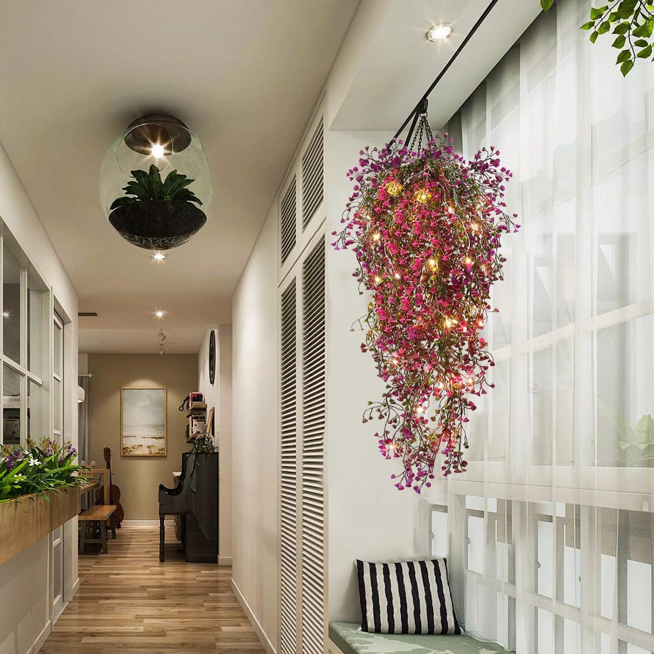 RECUTMS Fake Hanging Plants Artificial Ferns for Outdoor Hanging Faux Plants Vine Ivy Faux Fern Hanging Vines Wall Plants for Home Garden Party Wedding Decor (White 4P)