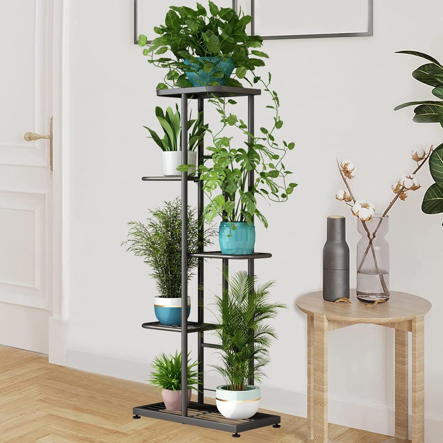 LINZINAR Plant Stand Indoor Outdoor Corner 4 Tier Metal Plant Shelf Patio Plant Rack for Garden Corner Balcony Living Room