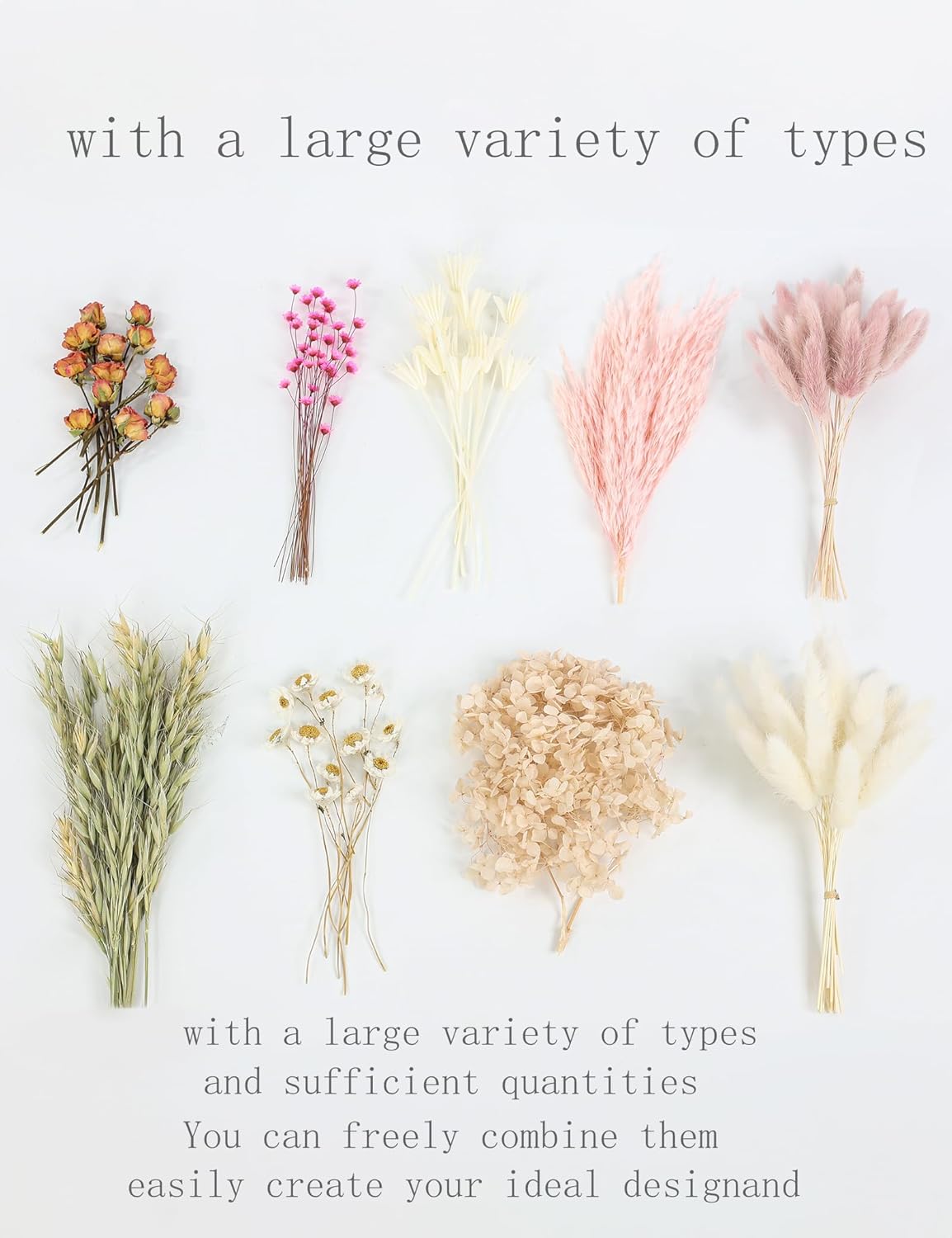 DIY Natural Dried Flower Set, Bulk Dried Flowers for Vase, Dried Flowers with Stems, Dried Roses, Mini Dried Flower Bouquets.(Brown)