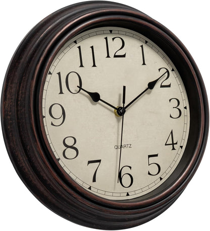 Foxtop Retro Silent Non-Ticking Round Classic Clock Quartz Decorative Battery Operated Wall Clock for Living Room Kitchen Home Office 12 Inch (Bronze)