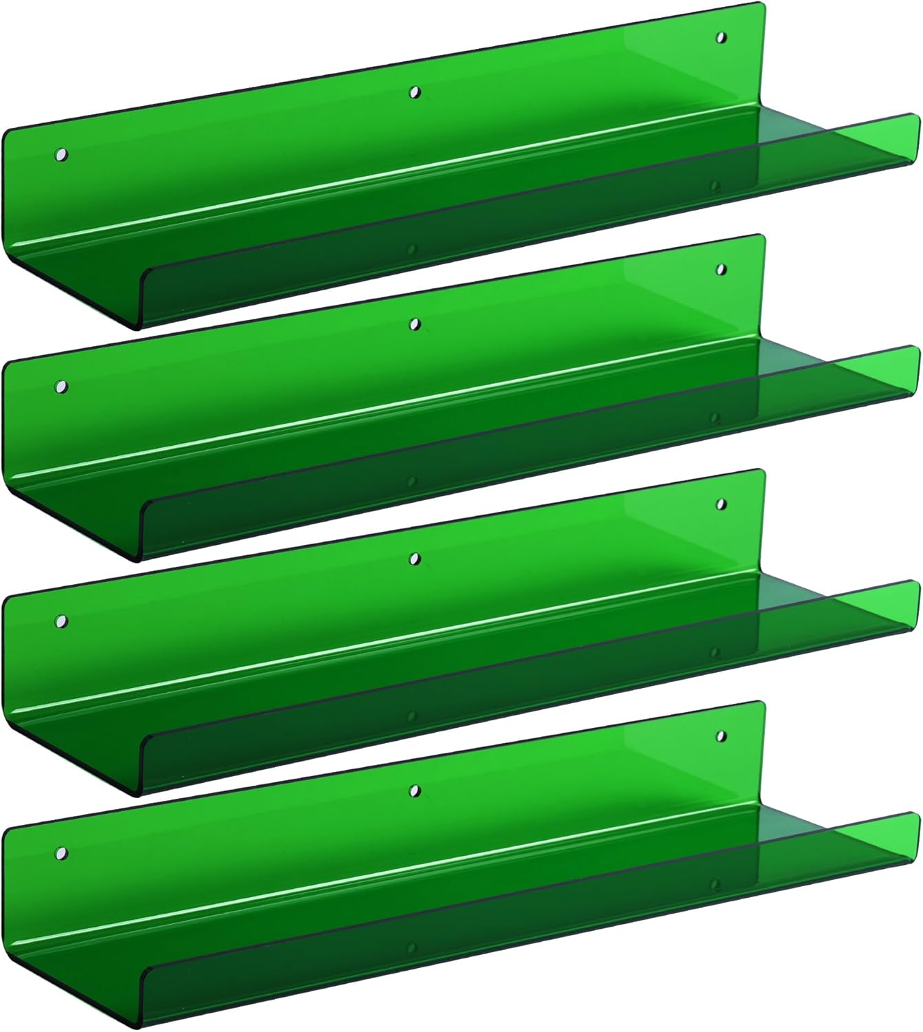 upsimples Acrylic Shelves for Bathroom Storage, 15" Floating Shelves Wall Organizer for Perfume, Make up, Skincare, Kids Bookshelf for Bedroom, Nursery, Living Room Decor, Clear, 4 Pack