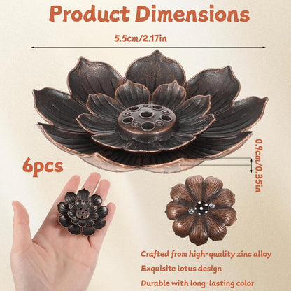 6 Pcs Incense Holder for Sticks, Lotus Insense Burner Holders with 6 Holes, Copper Lotus Incense Stick Holders for Home Fragrance Meditation Yoga Sauna SPA