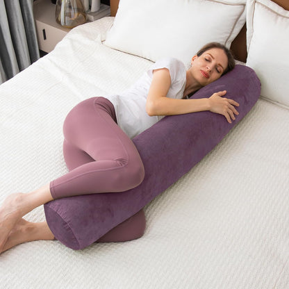 1 MIDDLE ONE Body Pillow for Adults, Bolster Pillow with Removable Velvet Cover, Long Round Cervical Roll Pillow, 47 x 7.87 Inches, Grey