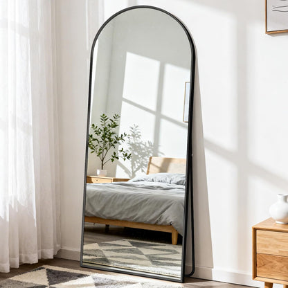 DUMOS Arched Full Length Mirror with Stand 64"x21" Floor Standing Aluminum Frame for Bedroom Body Hanging Leaning Modern Simple Home Decor Shatter-proorf Nano Glass Wall Living Room Cloakroom Black