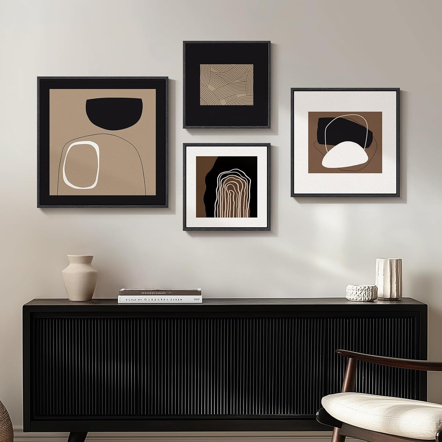 Framed Boho Black and White Brown Modern Abstract Wall Art for Living Room, Set of 6 Bohemian Wall Hanging Artwork, Minimalist Sun Geometric Pictures for Bedroom Office Bathroom Wall Decor 11x14 Inch