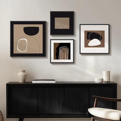 Framed Boho Black and White Brown Modern Abstract Wall Art for Living Room, Set of 6 Bohemian Wall Hanging Artwork, Minimalist Sun Geometric Pictures for Bedroom Office Bathroom Wall Decor 11x14 Inch