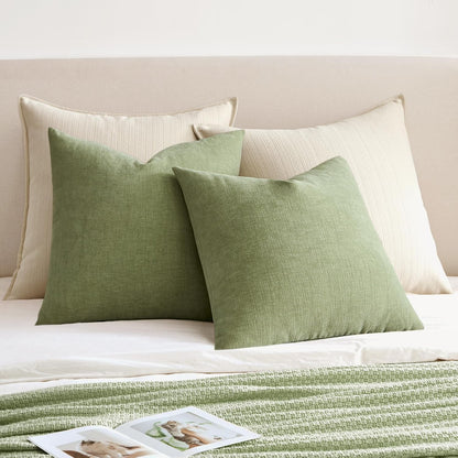 MIULEE Olive Green Couch Pillow Covers 18x18 Inch, Set of 2 Soft Chenille Decorative Square Throw Pillow Covers Farmhouse for Sofa Living Room Bed