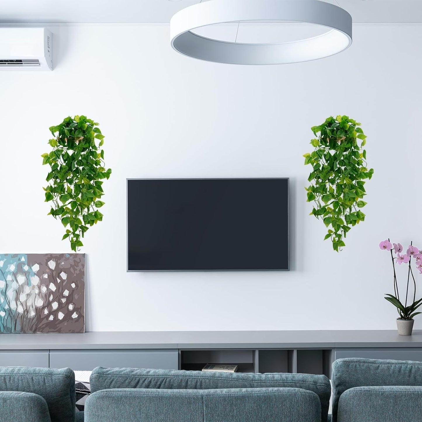 BLEUM CADE Fake Hanging Plants, 2pcs Artificial Pothos Vines Greenery for Wall Home Living Room Office Indoor Outdoor Decor (No Baskets)