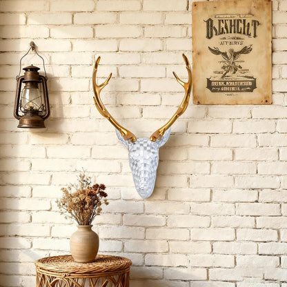 GIGICICI Mosaic Deer Head Wall Decor 15.7x8.7 Inch, Artistic Faux Resin Animal Head Wall Sculpture Hanging for Living Room Bedroom Kitchen Office, Black-White Gift