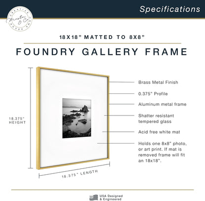 MCS Master & Co. Foundry Metal 18x18 Matted Picture Frame with 8x8 Photo Display, Black Vertical & Horizontal Wall Hanging Frame for Photos & Artwork (1-Pack)