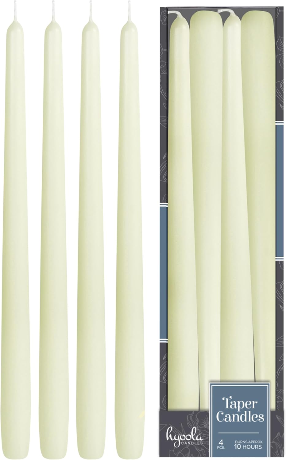 Hyoola Tall Taper Candles - 10 Inch Metallic Gold Unscented Dripless Taper Candles - 8 Hour Burn Time - 4 Pack
