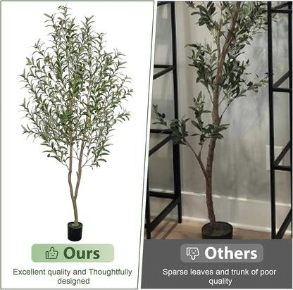 Artificial Olive Tree 6FT Tall Faux Olive Tree Artificial Indoor with Natural Wood Trunk and Lifelike Fruits Realistic Black Potted Interior for Home Office Living Room Decor
