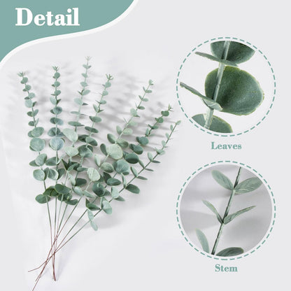 Sukh 24pcs Artificial Eucalyptus Stems - Faux Eucalyptus Branches Decor Fake Eucalyptus Plant hojas de eucalipto artificiales para decoracion Eucalyptus Bouquet Sprigs Leaves Flowers Greenery Wedding