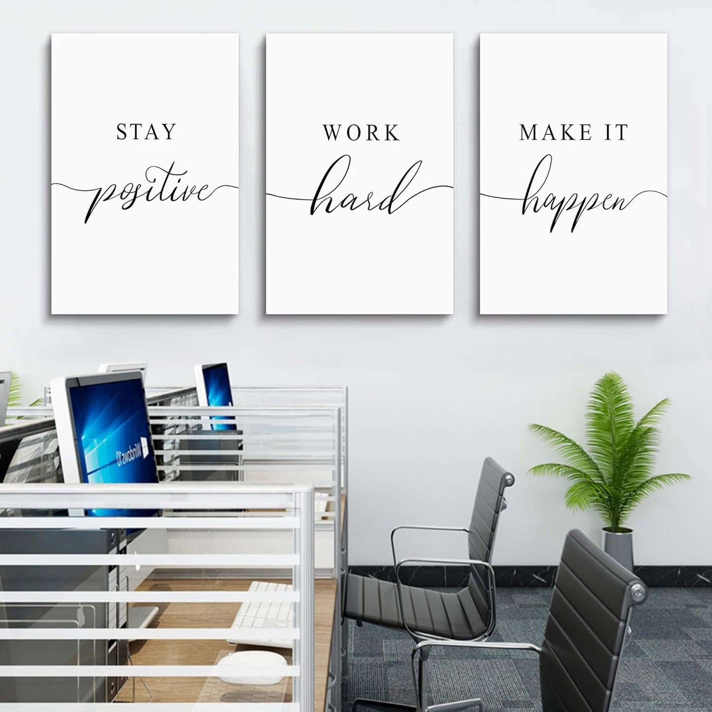 Inspirational Canvas Painting Wall Art -EPHANY ART,Mindset Quotes Prints, Success Framed Entrepreneur Poster Positive Quotes Wall Poster for Home Office Workplace (M-3pcs,12x16inchx3pcs)