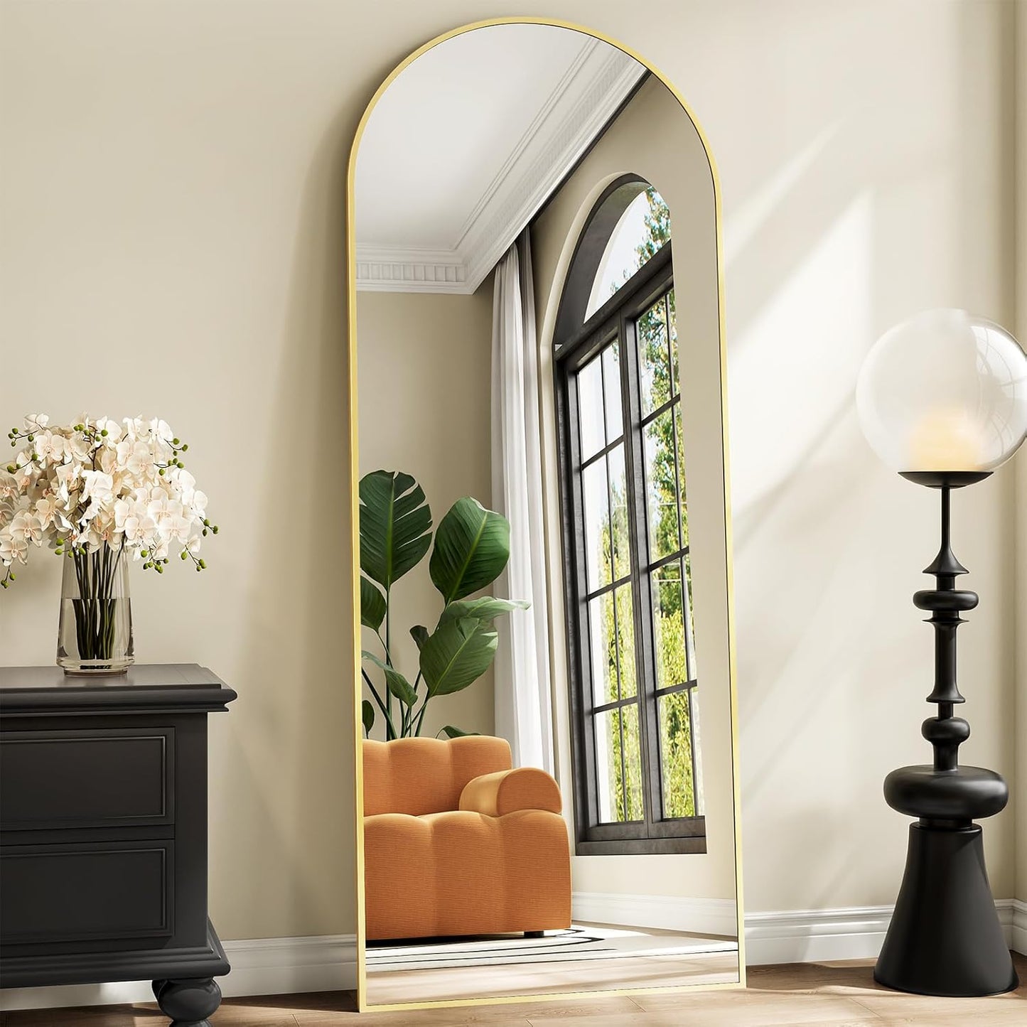 57" x 20" Arched Full Length Mirror - Wall Mounted/Floor Mirror Aluminum Alloy Frame Full Body Mirrors for Bathroom Living Room Bedroom and Entryway,Black