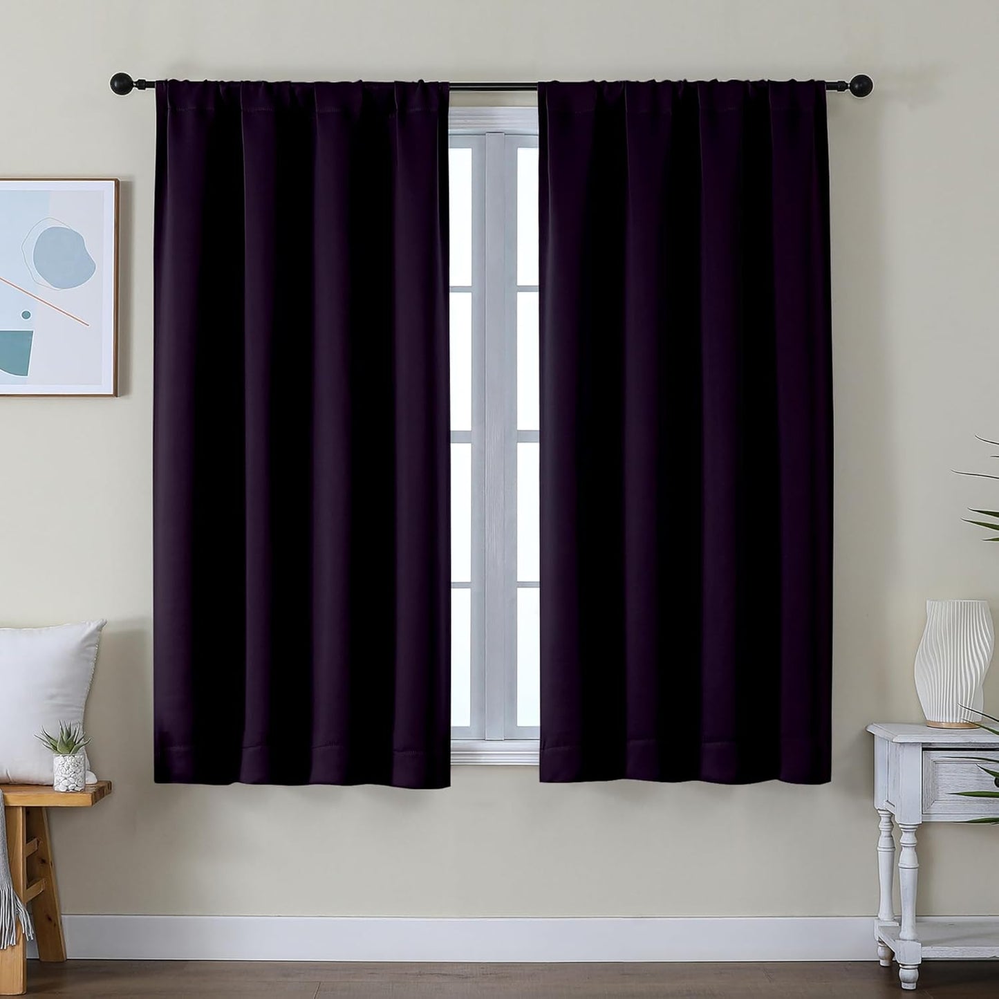 Simplebrand Ava Sage Green Blackout Curtains for Bedroom 63 Inch Length 2 Panels Set, Solid Thermal Insulated Energy Saving Rod Pocket Window Treatment Curtains Blackout Drapes, W40 x L63 Inch, Sage - Colors B