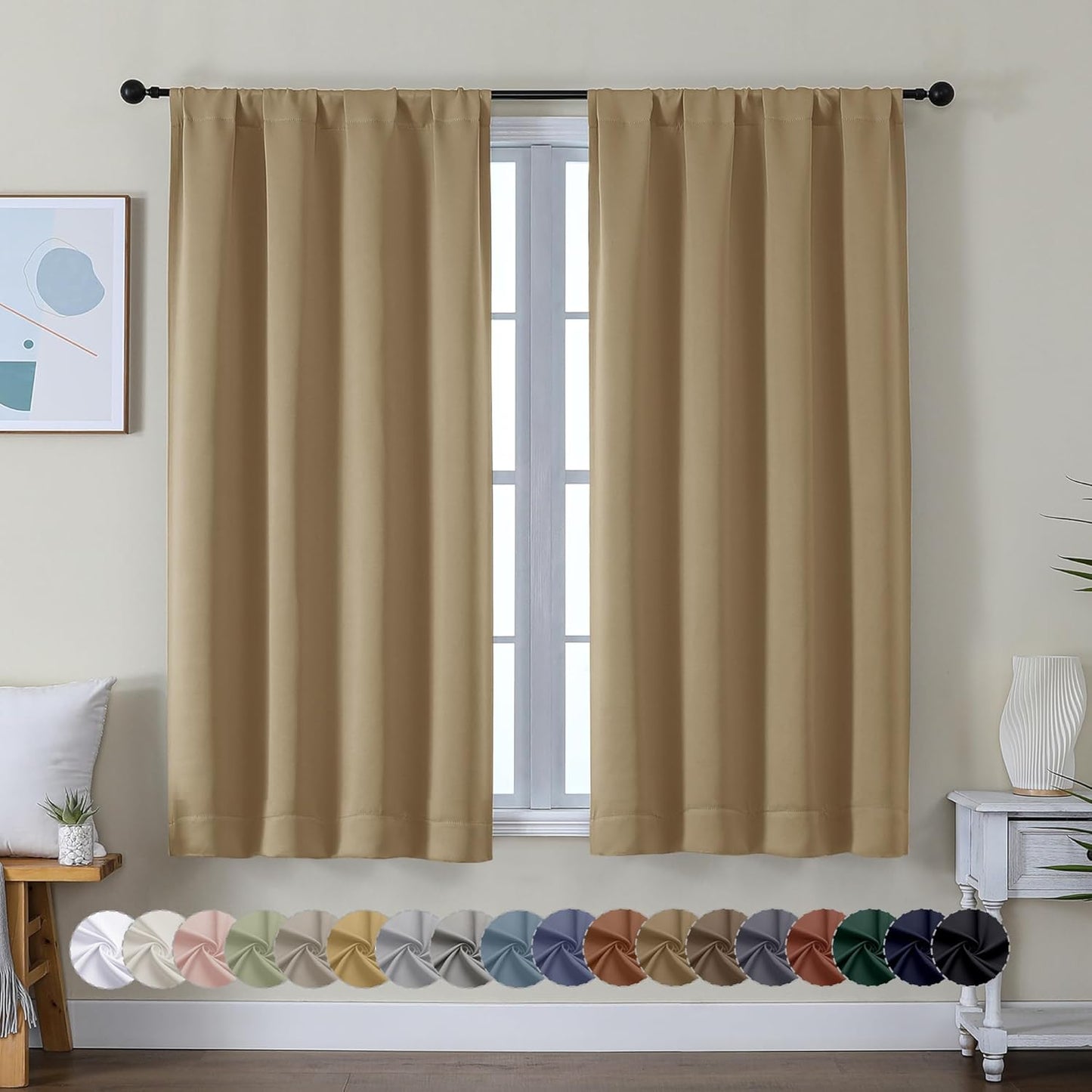 Simplebrand Ava Sage Green Blackout Curtains for Bedroom 63 Inch Length 2 Panels Set, Solid Thermal Insulated Energy Saving Rod Pocket Window Treatment Curtains Blackout Drapes, W40 x L63 Inch, Sage - Colors C
