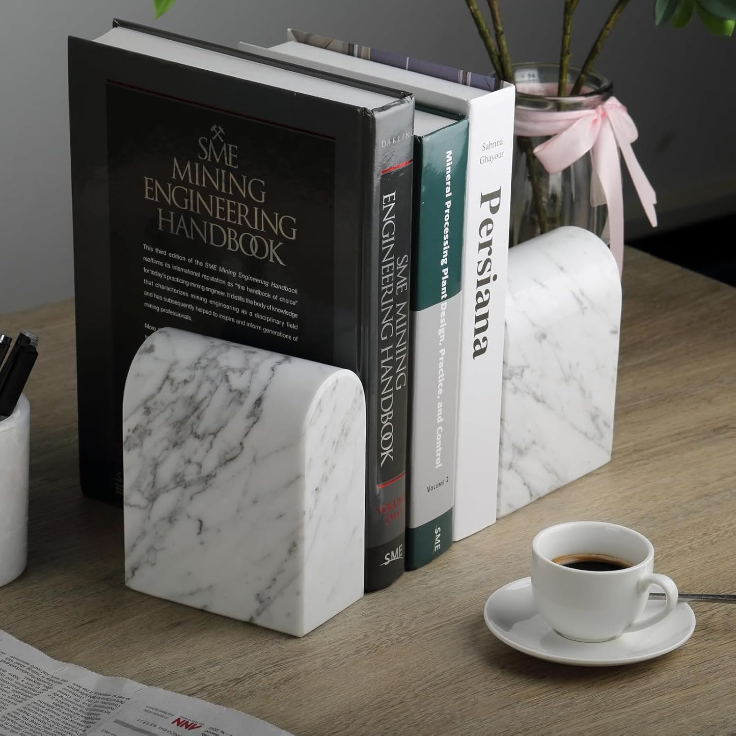 Koville African Natural Marble Bookends for Shelves, Non-Slip Book Ends, 13LBS Ultra Heavy Duty Marble Book Holder Organizer, Apartment Decor for Movies/CD/Video Games(Namib Fantasy)