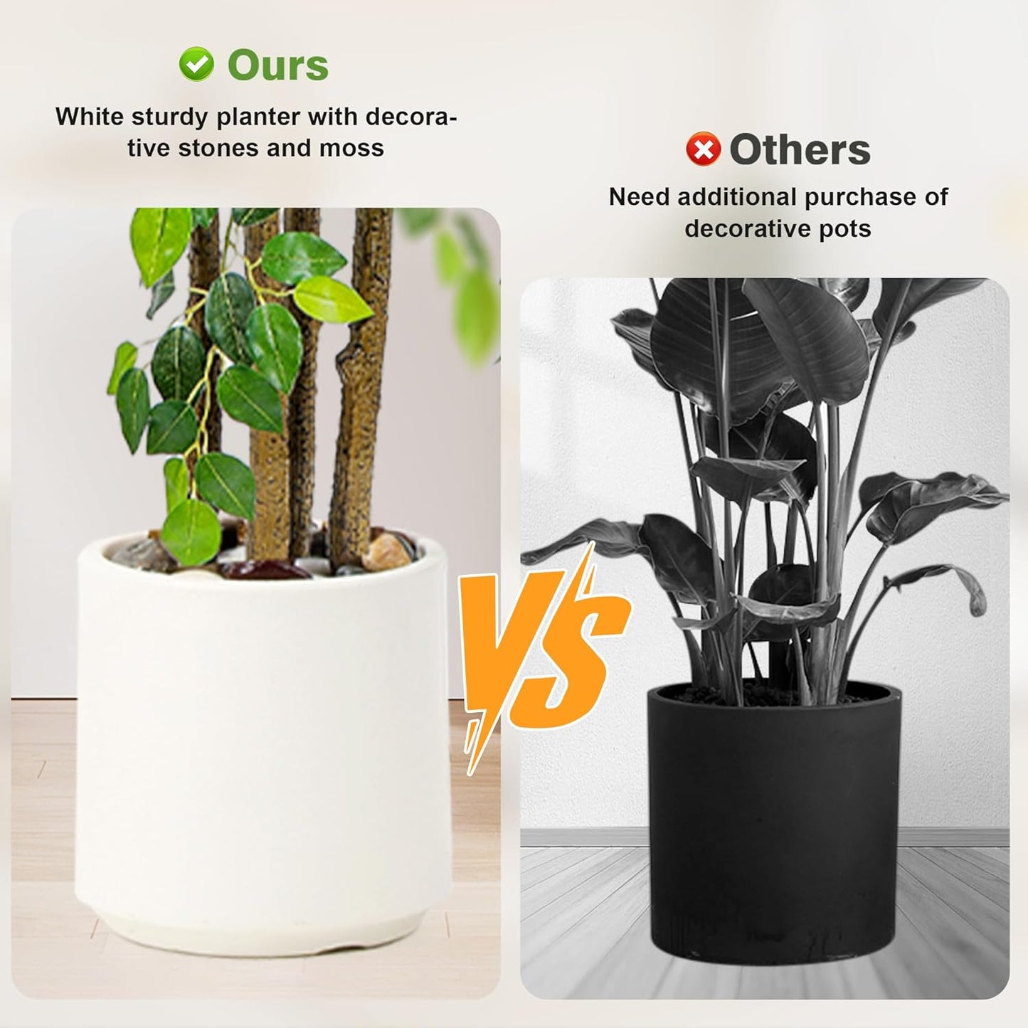 5FT Artificial Ficus Tree with White Planter and Pebbles,Faux Silk Tree with Lifelike Leaves and Realistic Trunk,Tall Fake Potted Plant for Home and Office Décor Indoor and Outdoor (5FT)