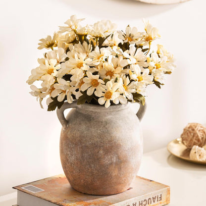 Dobbyby Ceramic Flower Vase 7.6 inch Farmhouse Rustic Vase Decorative Pottery Terracotta Vases for Home Decor Table Mantle Fireplace Living Room Bathroom Wedding Centerpiece (Whitewashed)