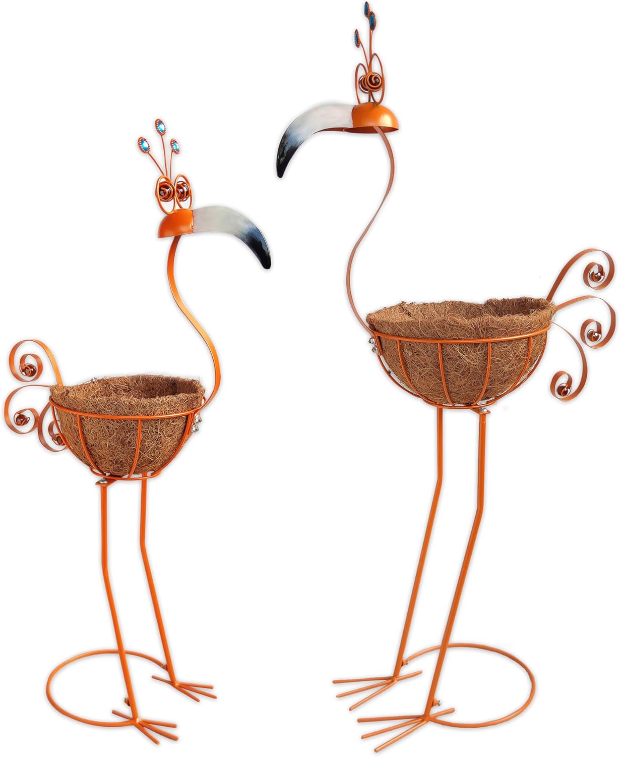 COOZZYHOUR Metal Peacock Planter with Fiber Basket -Garden Bird Planters for Outdoor Indoor Lawn,Yard,Porch,Patio, Garden Decorations（Set of 2）