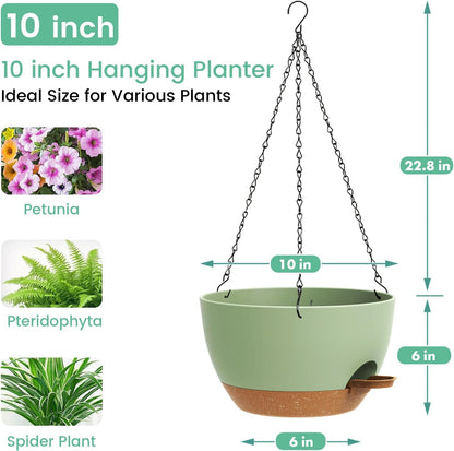 UOUZ Set of 3-10 Inch Self Watering Hanging Planters for Indoor Outdoor，Hanging Plant Pots with Drainage & Removable Tray, Hanging Pots Holder for Ivy, Pothos, Ferns, Balcony & Patio, Black with Brown