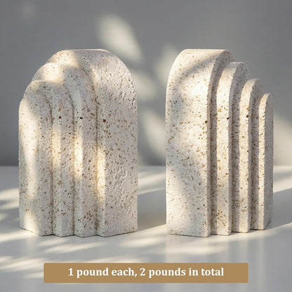Heavy Duty Book Ends for Shelves, Decorative Book Stopper for Shelves, Resin Decor Bookends for Heavy Books, Modern Pleasing Layered Arch Design Aesthetic Bookend for Bookshelf, Home, Office