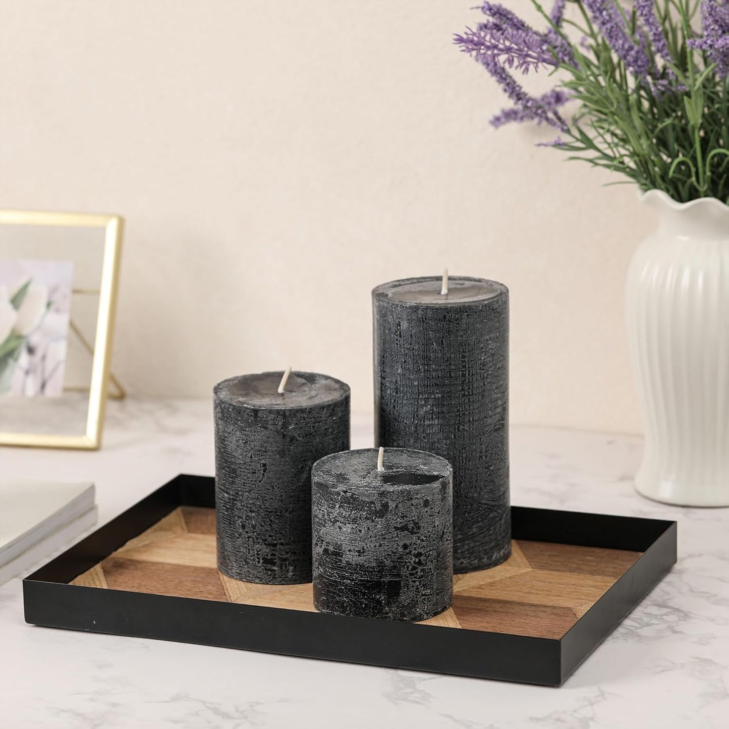 3x6 Inch Sage Green Pillar Candles Set of 3 - Unscented Spring, Long Clean Burning, Large Smokeless Dripless for Home Decor, Dinner Table, Bathroom, Rustic Decor