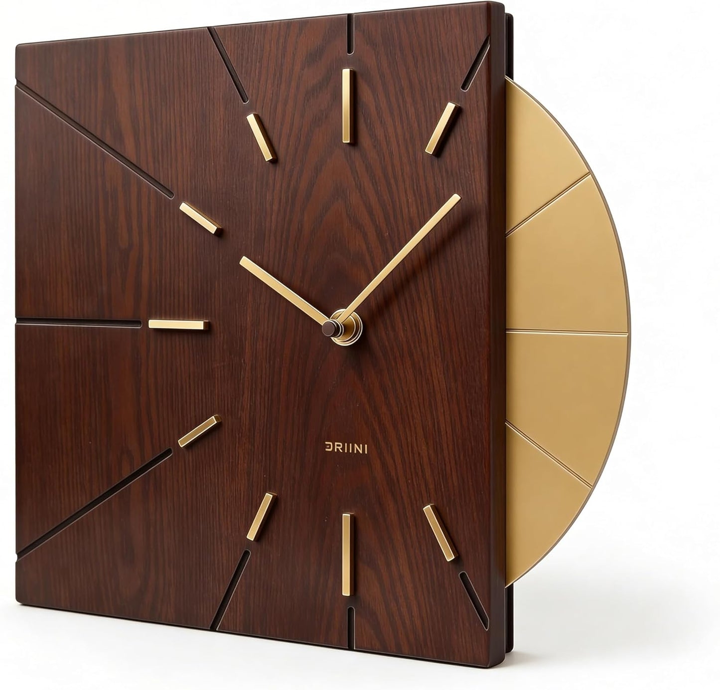 Driini Clocks Mid Century Modern Wall Clock - Square Green Clock with Decorative Gold Accent- Unique and Cool Clock, Battery Operated - MCM Decor & Decorative Wall Clock for Mid Century Modern Decor.