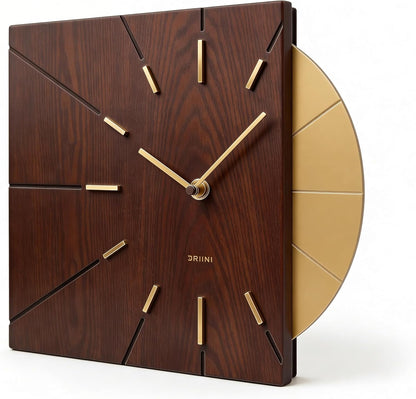 Driini Clocks Mid Century Modern Wall Clock - Square Green Clock with Decorative Gold Accent- Unique and Cool Clock, Battery Operated - MCM Decor & Decorative Wall Clock for Mid Century Modern Decor.