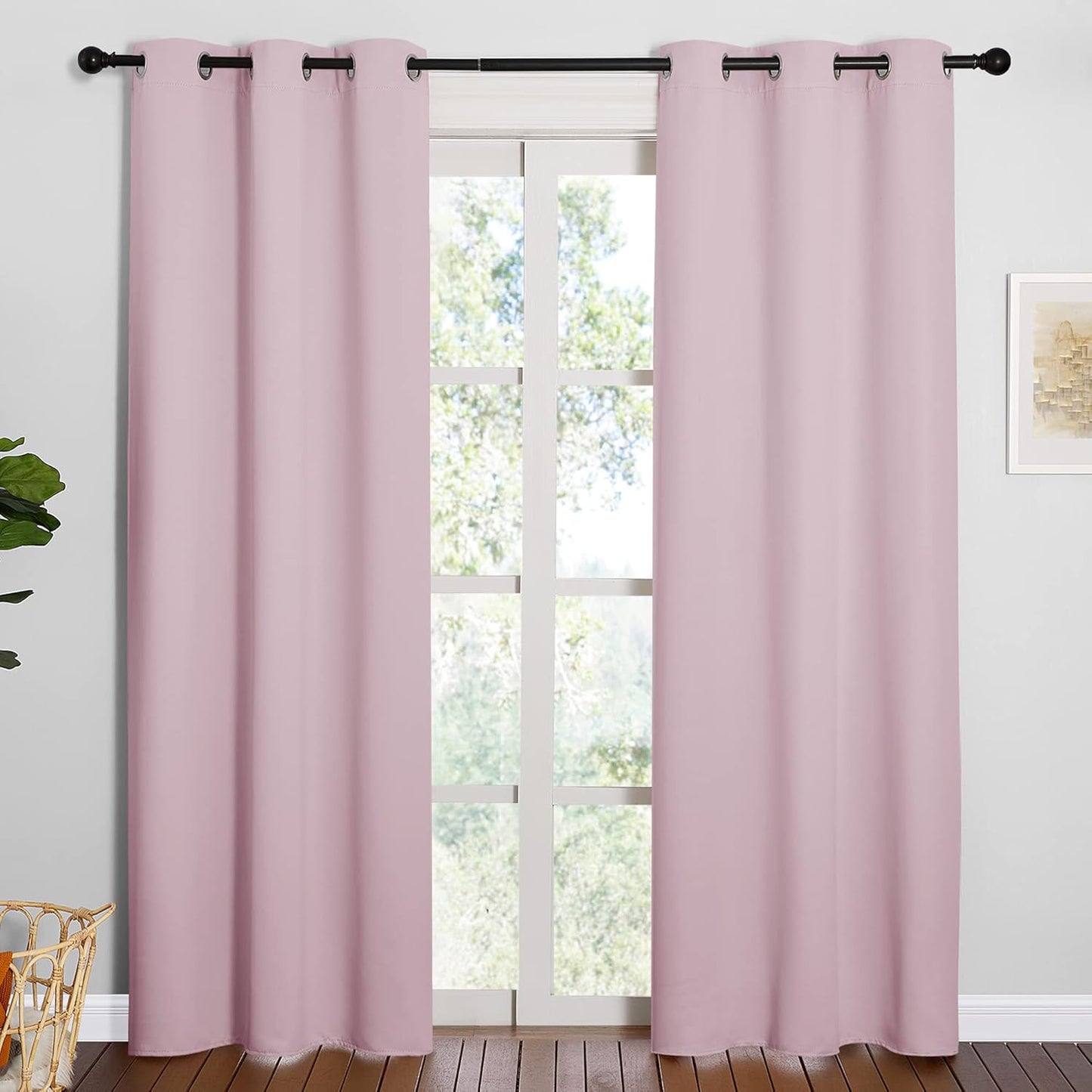 NICETOWN Halloween Pitch Black Solid Thermal Insulated Grommet Blackout Curtains/Drapes for Bedroom Window (2 Panels, 42 inches Wide by 63 inches Long, Black) - Colors B