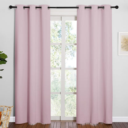 NICETOWN Halloween Pitch Black Solid Thermal Insulated Grommet Blackout Curtains/Drapes for Bedroom Window (2 Panels, 42 inches Wide by 63 inches Long, Black) - Colors B