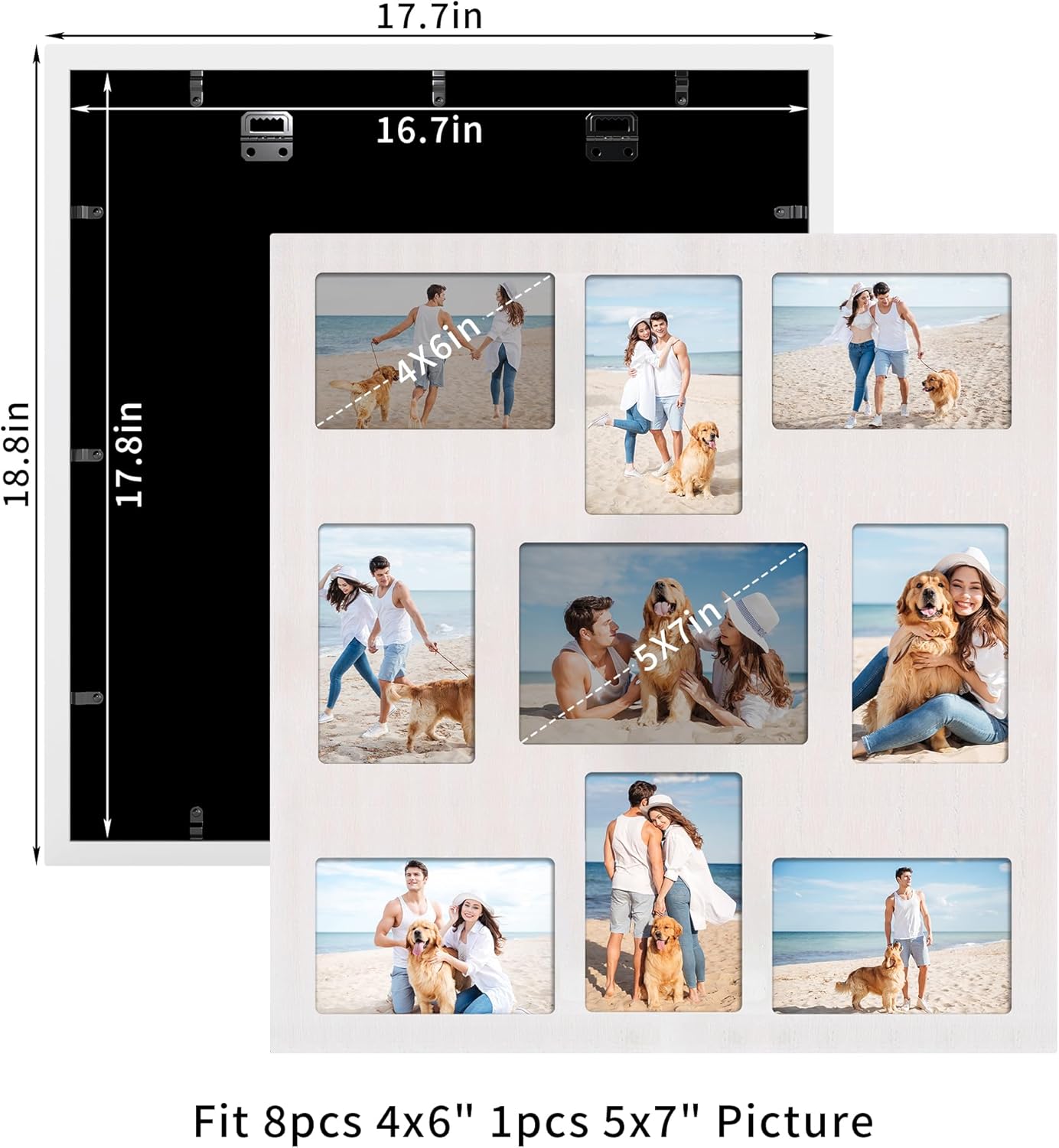 YESKAY 4x6 Picture Frame Collage for Wall Decor, Multiple Photo Collage Frames with Tempered Glass, 7-Opening for 4 x 6 Picture Frames, Rustic Brown, 1 Pack