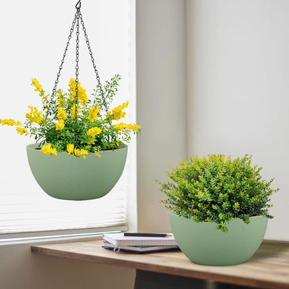 Meowell 10 inch Hanging Planters for Indoor Outdoor Plants, 2 Pack Hanging Flower Pots with Drainage Holes and Chain for Garden Porch, Plastic Hanging Baskets for House Plants, Speckled Grey