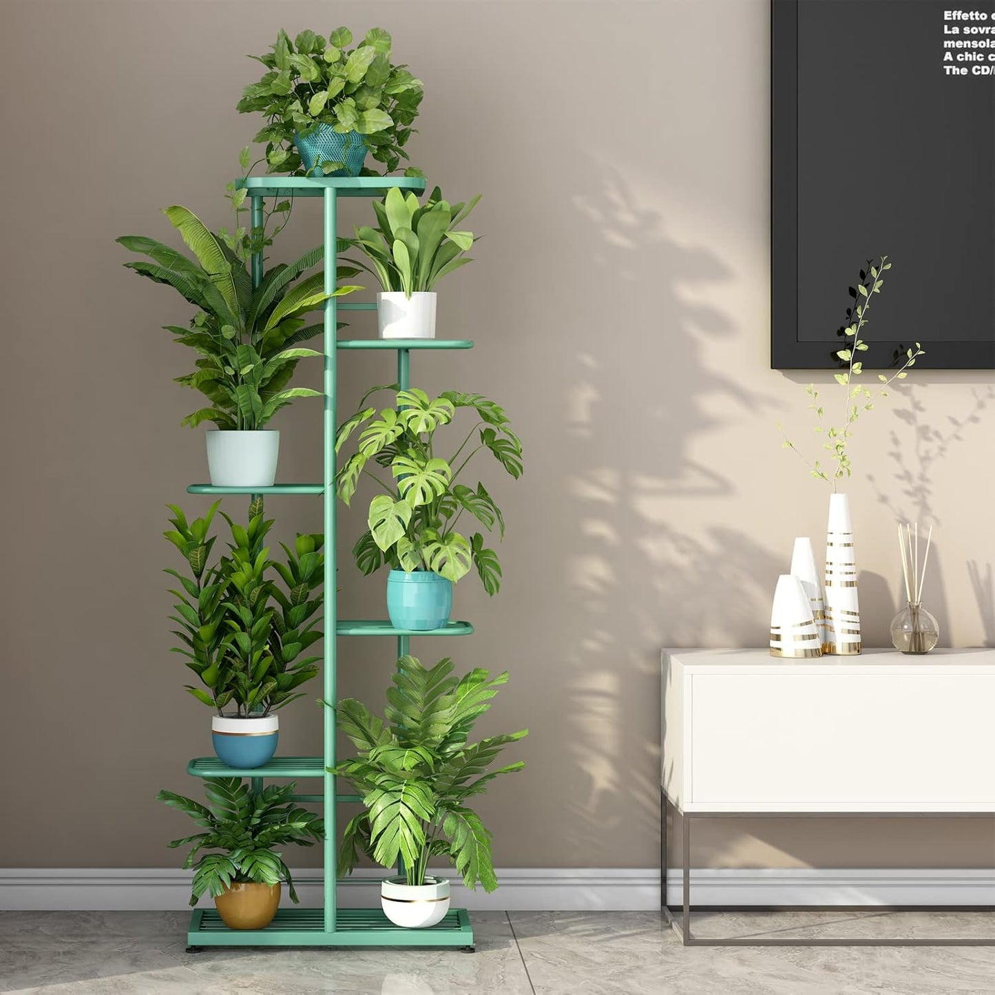 LINZINAR Plant Stand Indoor Outdoor Corner 4 Tier Metal Plant Shelf Patio Plant Rack for Garden Corner Balcony Living Room