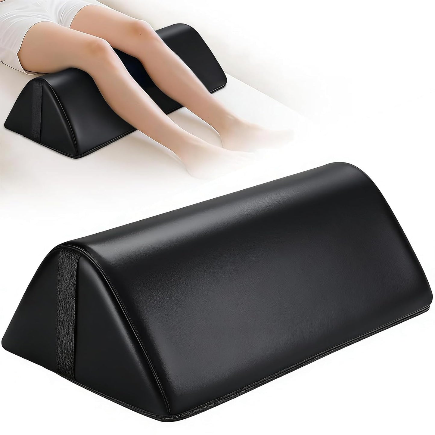 Noverlife 3/4 Round Massage Table Bolster Pillow with Strap Handle, 26 x 6 x 6 in PU Leather Massage Bolster for Under Legs, Cozy Positioning Support Pad for Knee Neck Back Pain Relief - Black